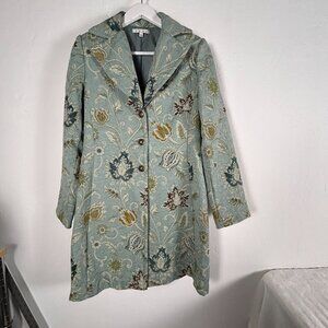 Cabi Womens Guinevere Tapestry Brocade Pea Coat Size 8 Jacquard Floral Blue